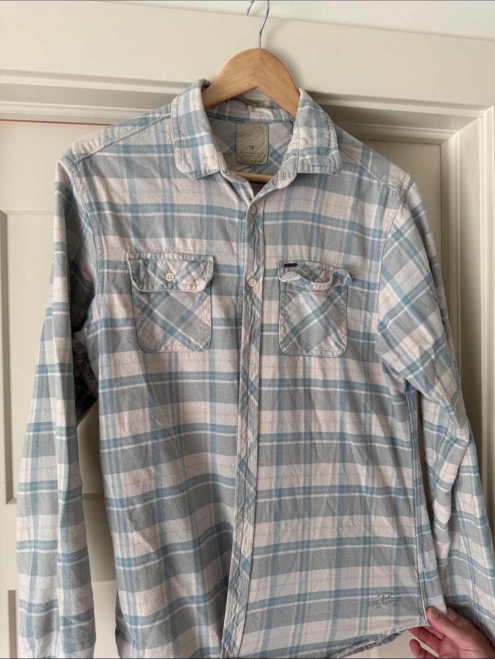 Scotch & Soda Light Blue and White Plaid Button-Down Shirt